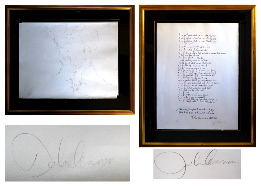 Two John Lennon Signed Lithographs From ''Bag One'' Released in 1970 -- Includes ''Alphabet'' Limited Edition #12 of 300, and ''Erotic #7'' Limited Edition #117 of 300